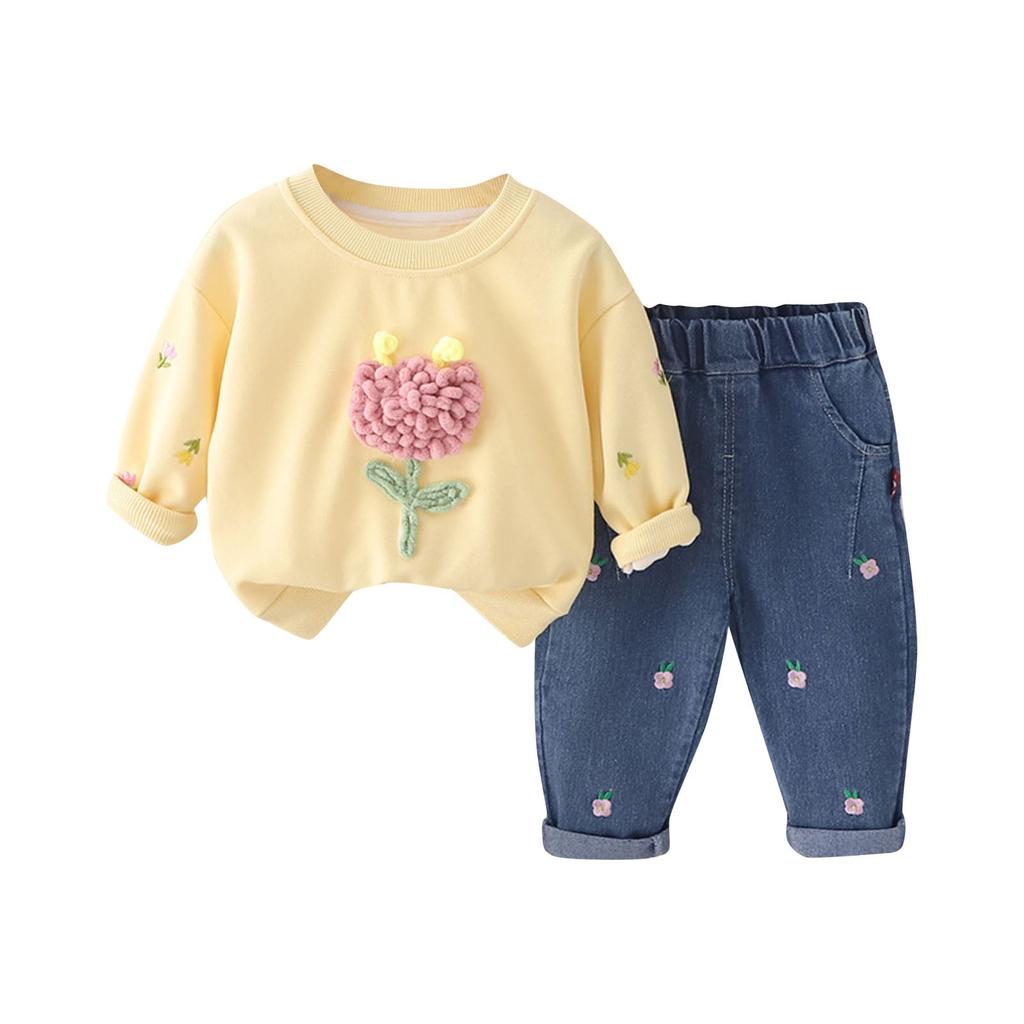 Спортивный костюм для девочек, весенне-осенний стиль, верхняя одежда, толстовка, повседневные брюки, джинсовый костюм из двух частей