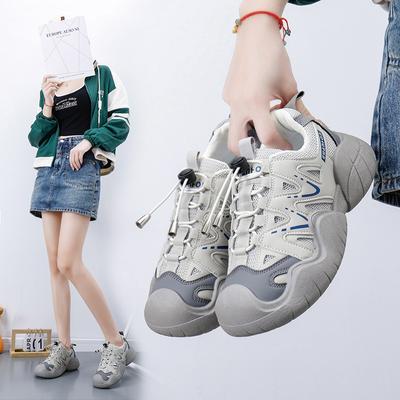 Женские дышащие кроссовки Нескользящие легкие прогулочные кроссовки Регулируемые повседневные массивные кроссовки на шнуровке Спортивная теннисная обувь на открытом воздухе для женщин