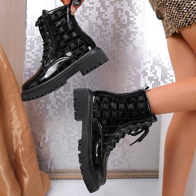Черные женские ботильоны из искусственной кожи на щиколотке, весенне-осенняя модная шнуровка, застежка-молния, женские ботинки с круглым носком на платформе