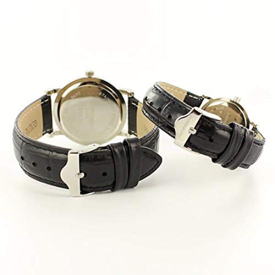 PIERRE TALAMON и Парные часы Малая секундная стрелка Римские цифры 38 мм 28 мм Черный ремешок из крокодиловой кожи Серебристые наручные часы [Пьер Таламон] Мужские Женские