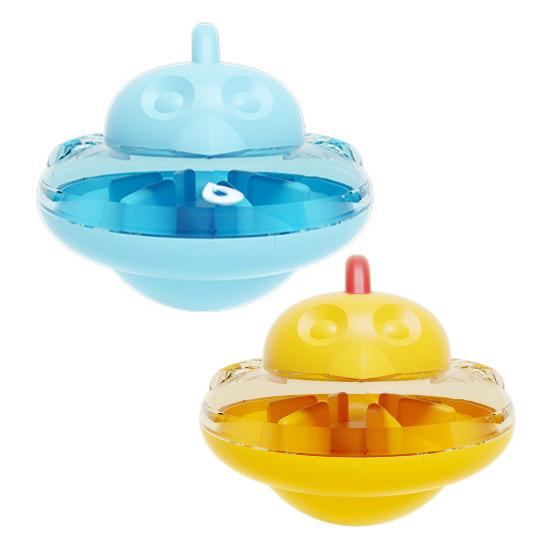 Interactive Cat Puzzle Feeder Toy Flying Saucer Design Treat Dispensing Slow Feeder with Adjustable Outlet for Indoor Cats