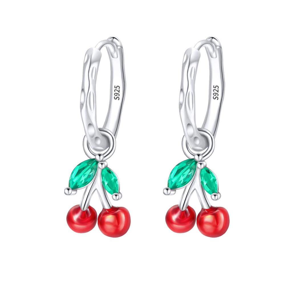 Luxury 925 Silver Santa Claus Bell Hoop Earrings Red Heart Bow Fruit Stud Earring For Women Christmas Fine Jewelry Gift