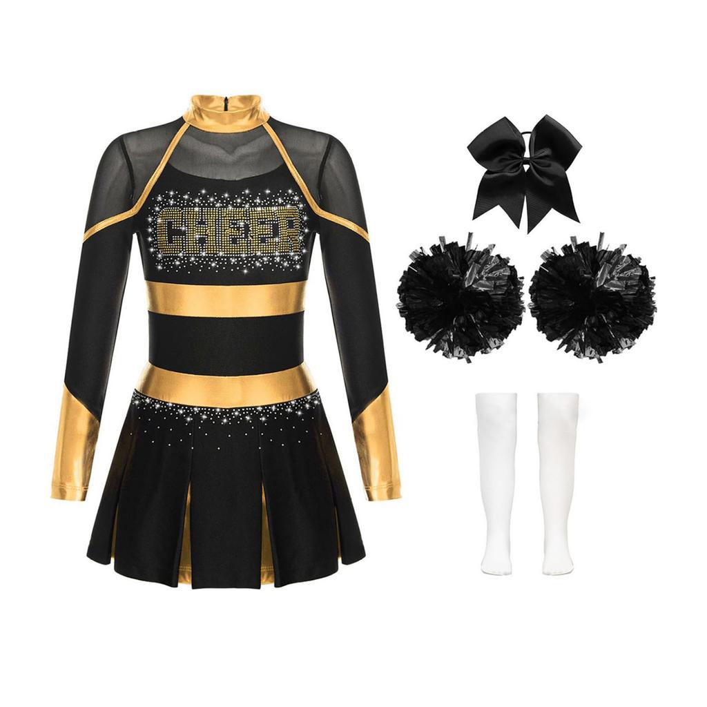 Детский модный костюм для чирлидинга и косплея, комплект (Платье + Аксессуар для волос + Цветок для руки + Носки)