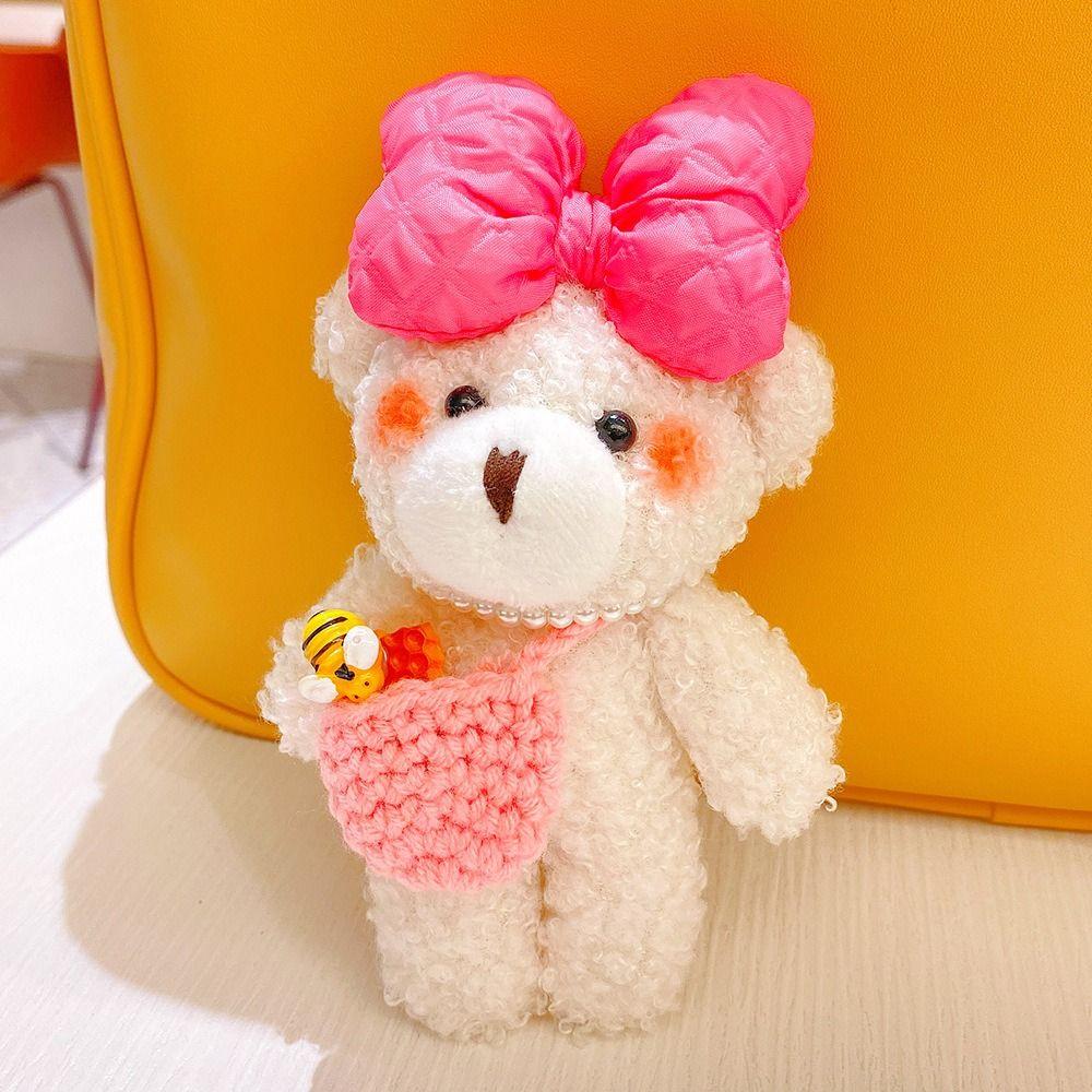 Furry Bear Plush Toys Pendant Bag Accessories Soft Plush Bear Toy Bowknot Bear Keychain Gift