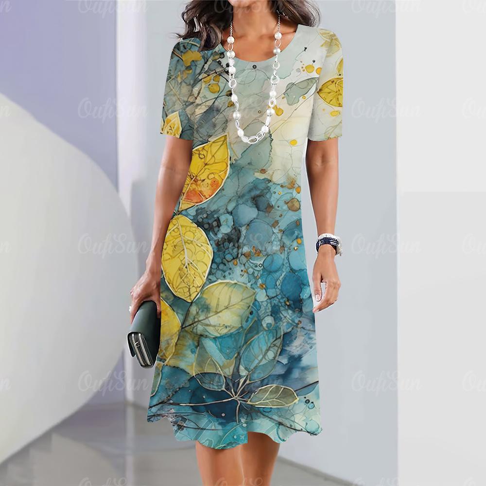 New Women's Dresses Leaf 3D Print Elegant & Beautiful Dresses Fashion Plus Size Women's Dressess