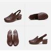 Johnature Round Toe Hollow-out Breathable Thick Heel Sandals Retro Versatile Commuting Women's Shoes