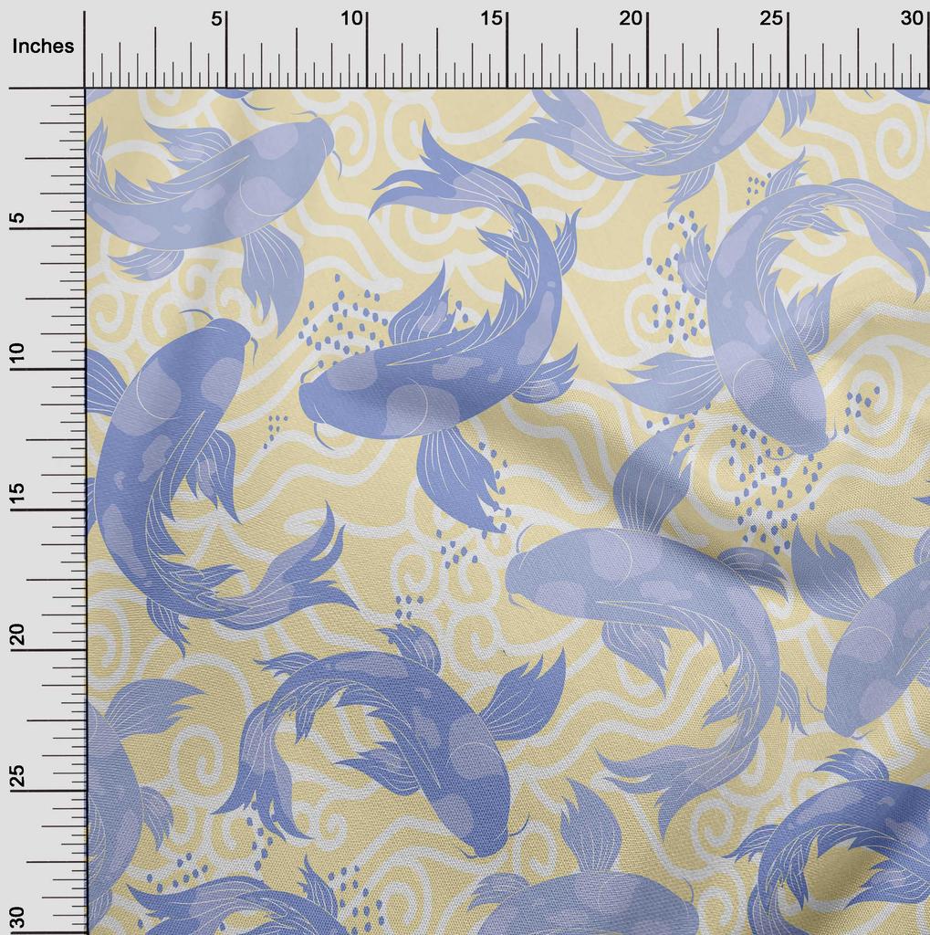 oneOone Cotton Flex Grayish Purple Fabric Asian Japanese Koifish Sewing Material Print Fabric By The Yard 40 Inch