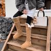 Двухсторонний ремень с пряжкой на толстой подошве, высокие серые снегоступы, нескользящие и теплые, хлопковые ботинки до колена Северо-Восточные