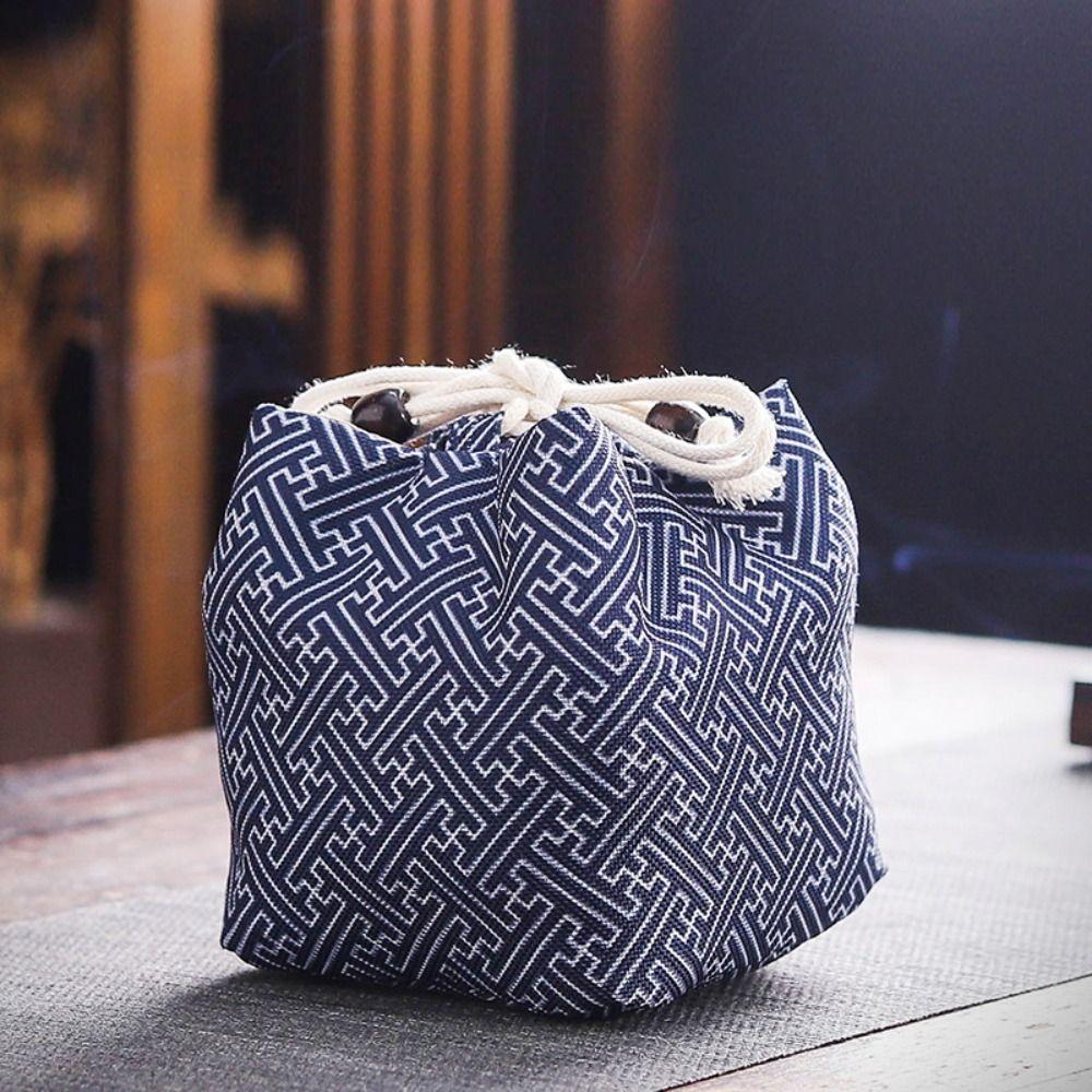 Сумка на шнурке «Цветок дракона» Холщовая сумка для хранения чайного набора Квадратная сумка на запястье с цветком Женская/Для девочек