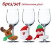 Xmas New Year Table Decor 6Pcs/SET Christmas Wine Glass Cover Santa Claus Elk Snowman Wine Cup Cover Tags