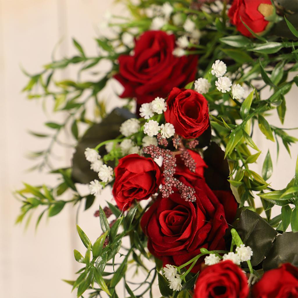 Artificial Heart Shaped Rose Wreath Ribbon Simulated Spring Floral Wreaths for Front Door Wedding Decor Photo Props 40cm