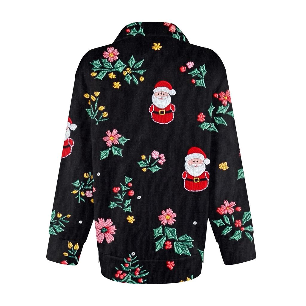 Женский повседневный свитер с полумолнией и лацканами со снежинками и разрезом сверху по бокам, модная одежда