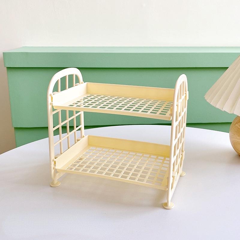 Kawaii двухслойный стеллаж для хранения, настольная складная стойка для хранения макияжа, полка для хранения косметики, отделка общежития, ванная комната