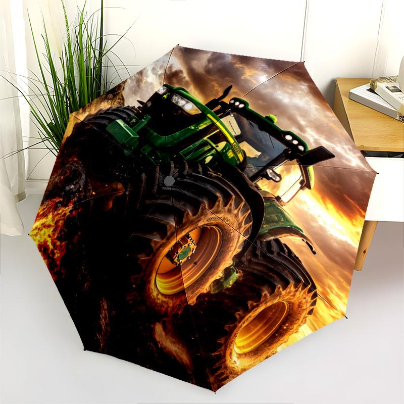 Зонт-автомат с рисунком «Строительная техника», портативный и складной дизайн, 8 спиц, рождественский или праздничный подарок.