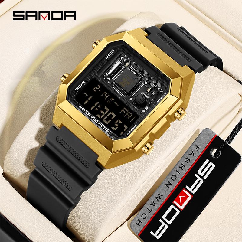 Sanda 6216 Цифровые Светящиеся Часы Будильник 12/24 Часовая Система Таймер Обратного Отсчета Секундомер Водонепроницаемые Ударопрочные Часы