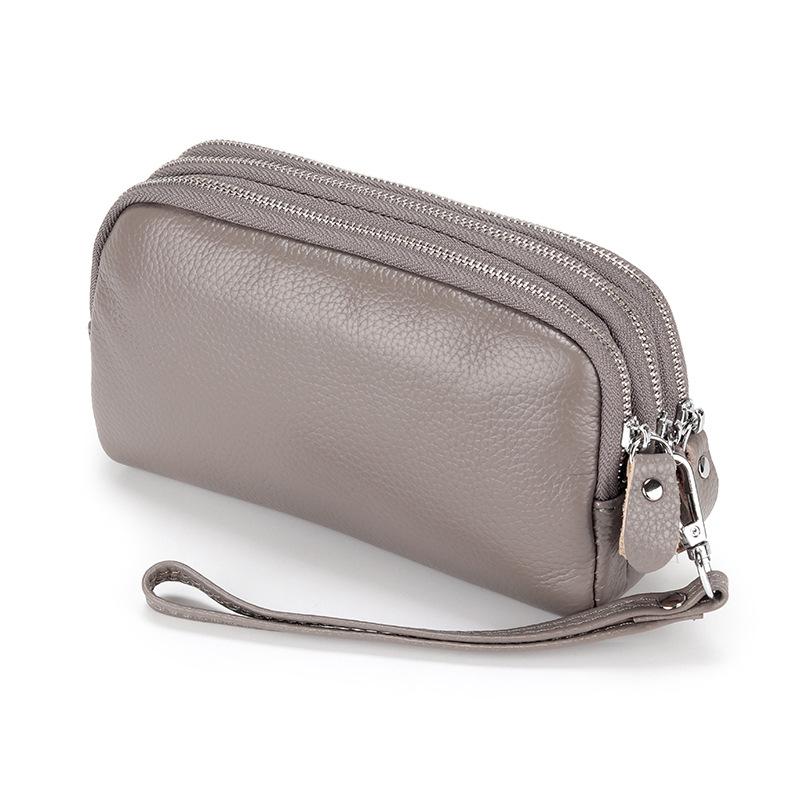 Women Long Wallet Genuine Leather 3-Layer Zipper Purse Bag Large Capacity Wristlet Clutch Wallets Phone Bag Money Purses