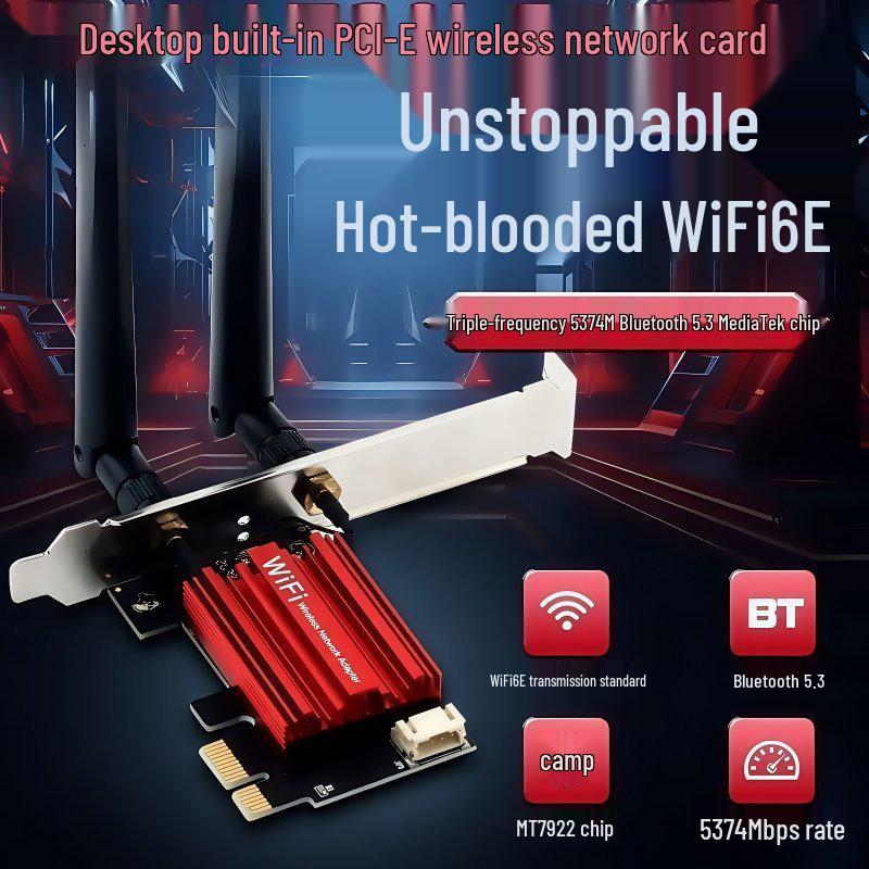 MT7922 WiFi 6E Трехдиапазонная беспроводная сетевая карта PCIe 5374 Мбит/с с Bluetooth 5.3 для настольных компьютеров