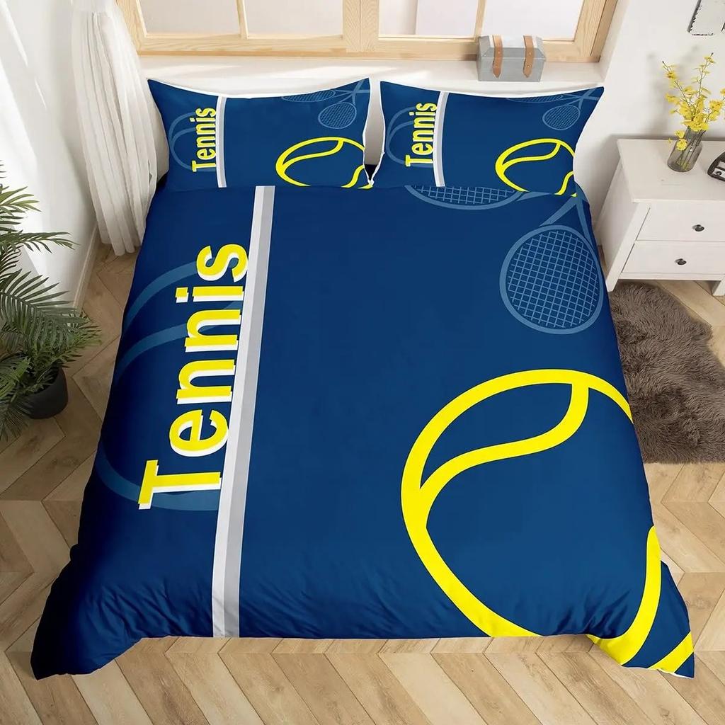 Tennis Bedding Set Full Size Sports Theme Comforter Cover Tennis Lover Duvet Cover Ball Games Yellow Black White Quilt Cover