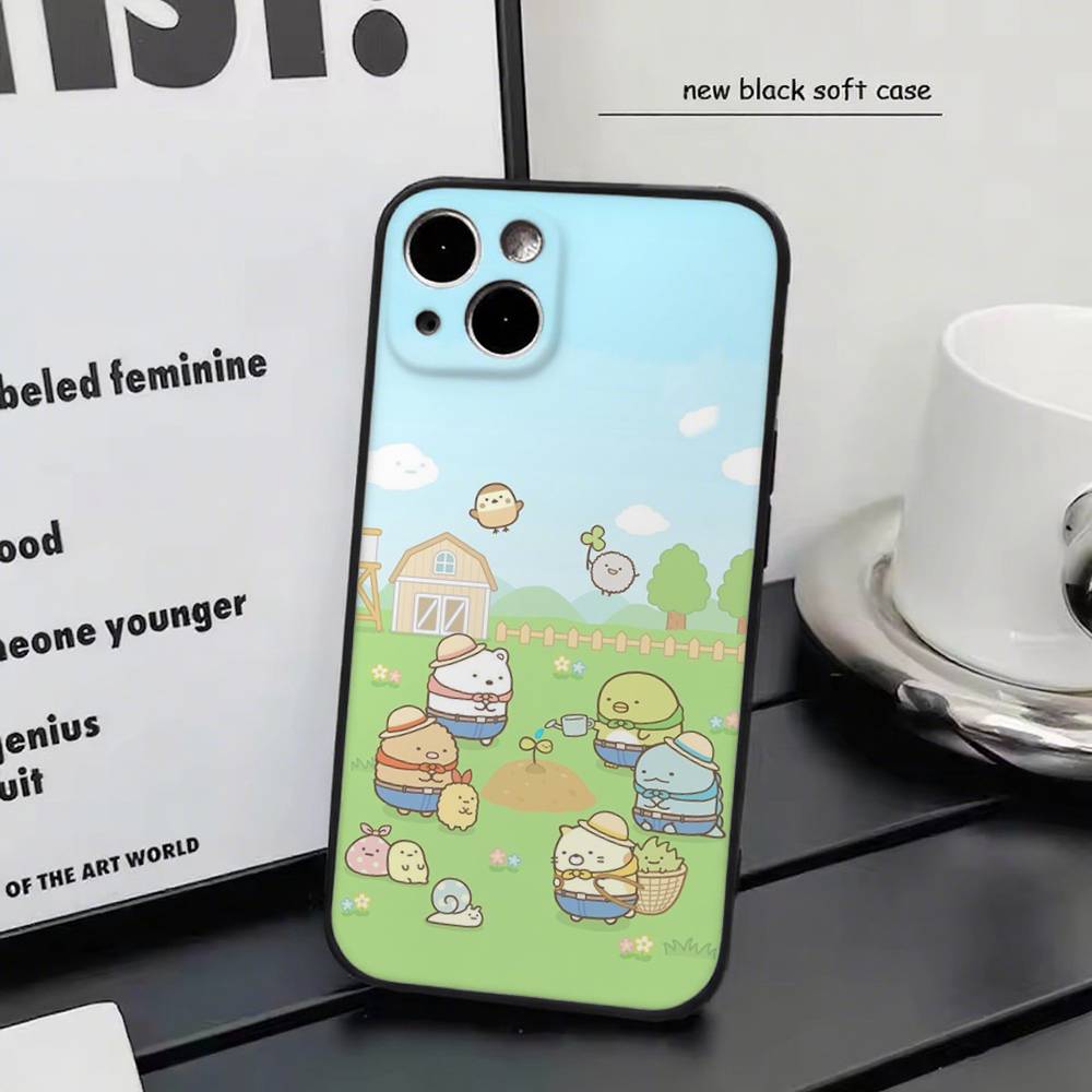 Милый мультяшный Sumikko Gurashi Для iPhone 13,17,11,12,16,14,15,Plus,Pro Max Мягкий силиконовый черный чехол для телефона