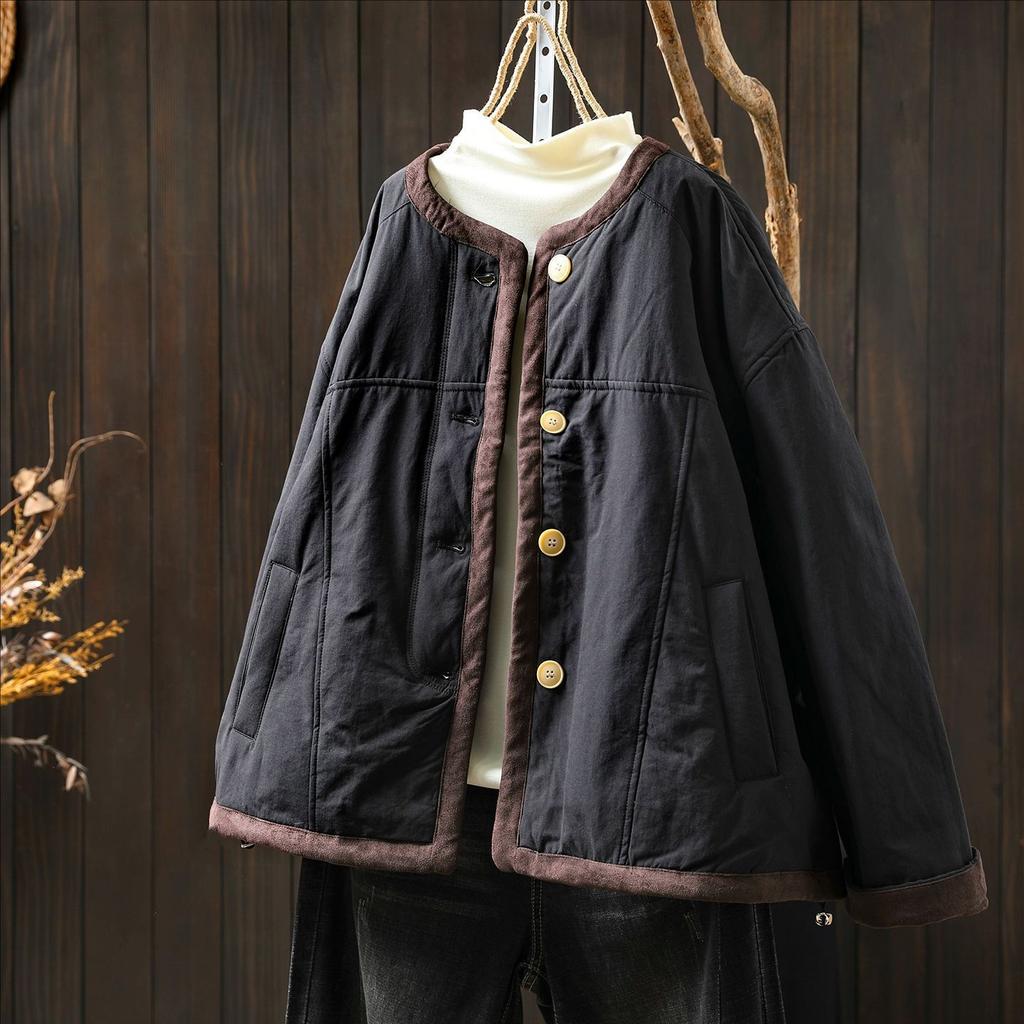 Johnature Женские винтажные пальто с круглым вырезом, длинным рукавом, однотонные, осенние, на пуговицах, с карманами, повседневные пальто