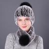 Fashion Hat Women's Winter Thickened Warm Rex Rabbit Hair Scarf Two-piece Set Fashion Scarf Set Adult Hat