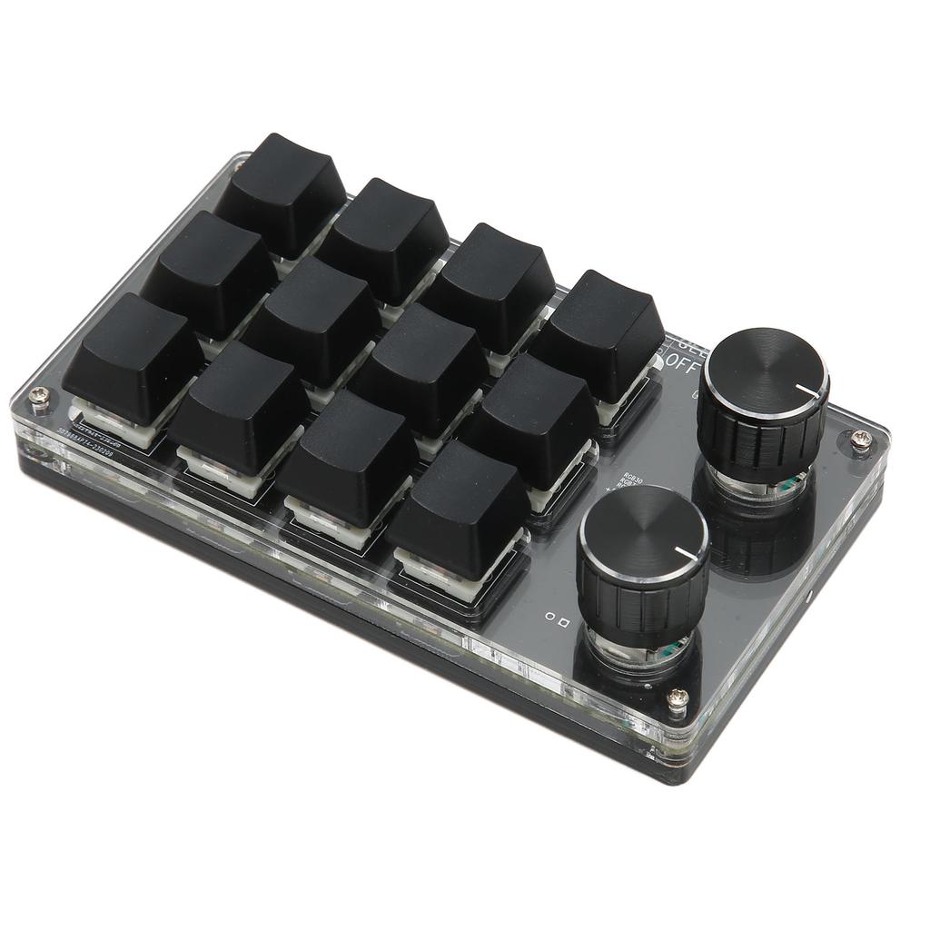 Mini Keypad 1 Handed Mechanical Keyboard Wired USB Programmable Macro 12 Key 2 Knob RGB Light Blue