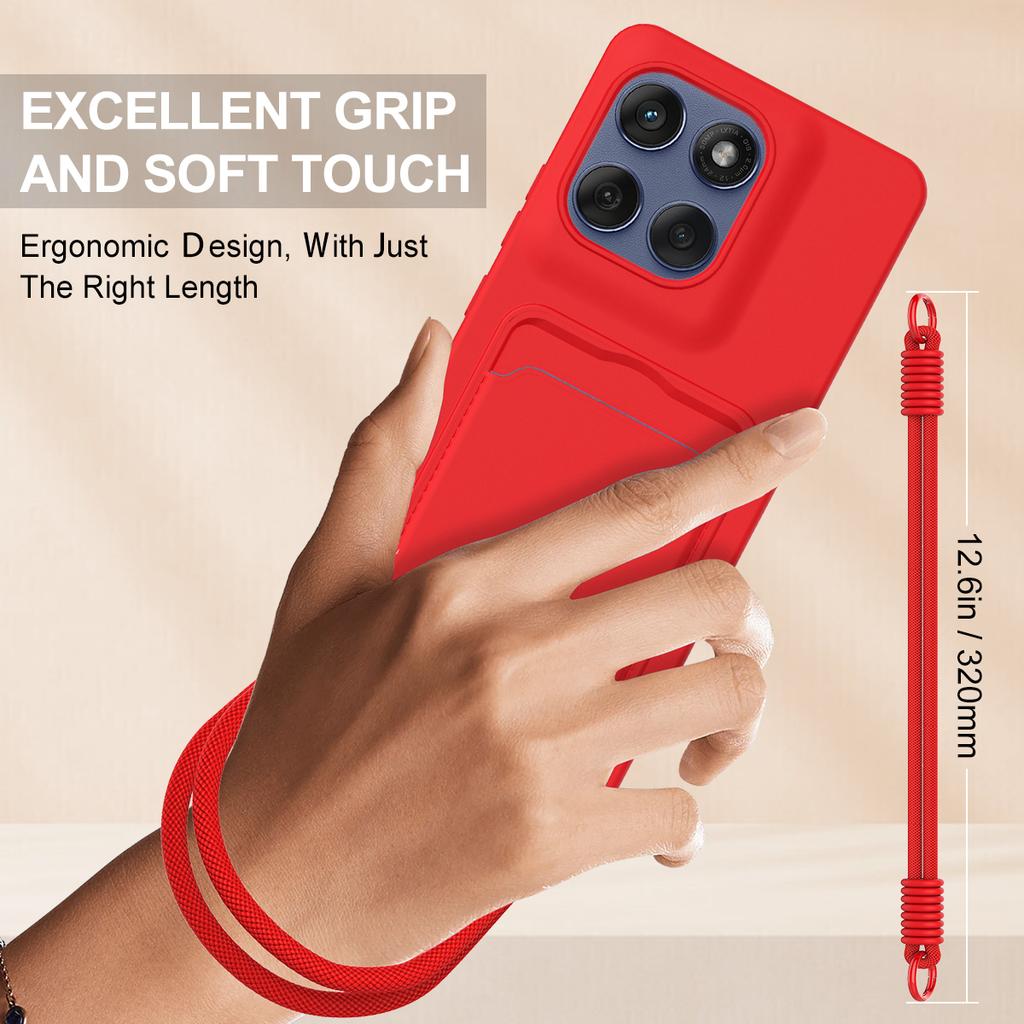 For Motorola Moto G Stylus 5G (2025)/Motorola Edge 60 Stylus 5G Liquid Silicone Case  Phone Back Cover with Card Holder and Short Strap