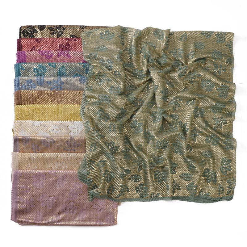 80*180cm Women Leaf Striped Cotton And Linen Long Hijab Fashion Scarf Lady Wraps Shawls Muslim Headband Islamic Scarves