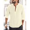 Men Henry Shirt Men's Casual Thin Cotton Linen Shirt White Black Khaki Stand Up Collar Straight Solid Color Long Sleeve Top
