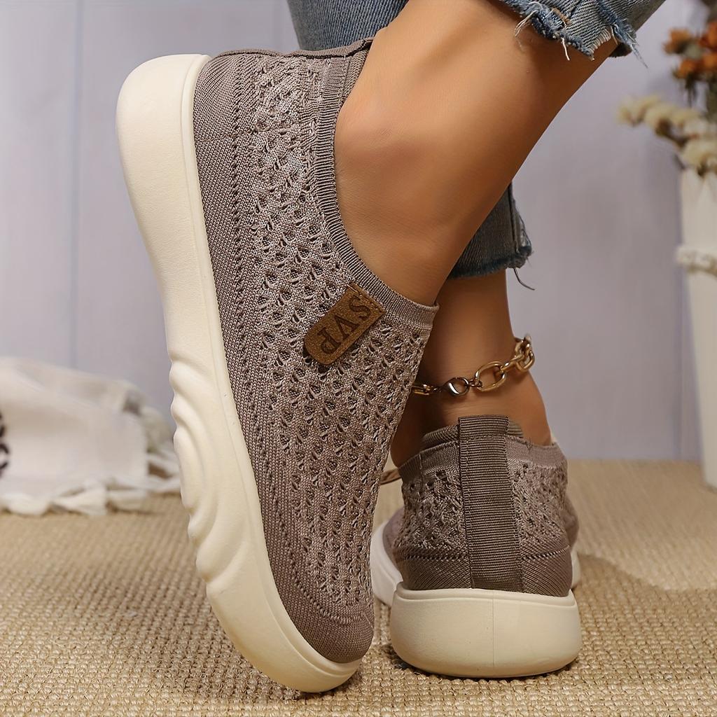 Женские дышащие трикотажные мокасины, удобные туфли для ходьбы без застежек с мягкой подошвой