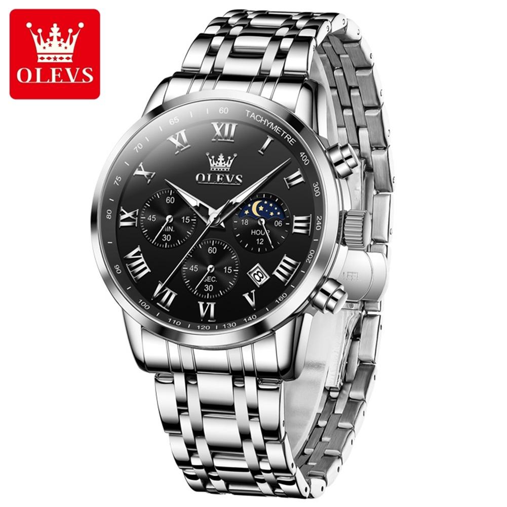Multifunctional Men's Watches Chronograph Quartz Watch Moon Phase Calendar Luminous Waterproof Watch for Men