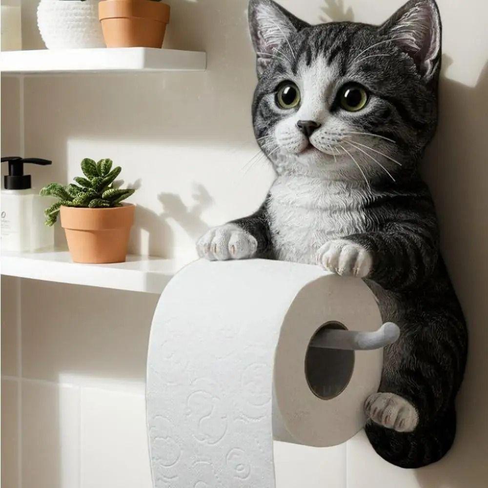 3D Форма кошки Держатель туалетной бумаги из смолы Диспенсер для туалетной бумаги для ванной Комнатное украшение