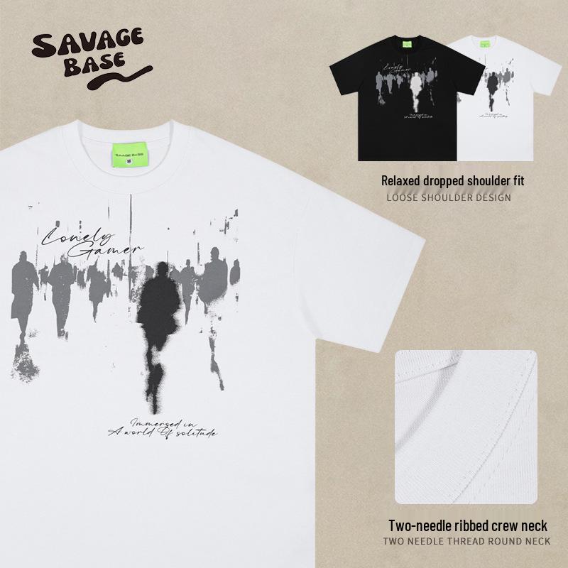 Американская уличная хип-хоп футболка с силуэтным принтом, повседневная, свободного кроя, с коротким рукавом