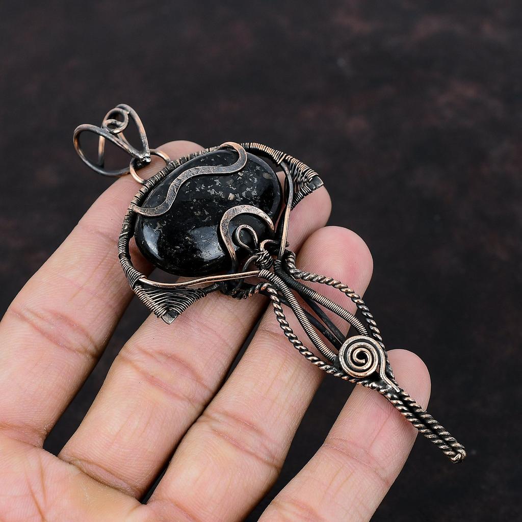 Подвеска из нууммита, медная проволока, кулон, драгоценный камень, медные украшения, кулон ручной работы, ювелирные изделия из проволочной обмотки, подарок на годовщину, кулон с камнем на день рождения