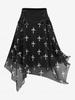 Rosegal Plus Size Halloween Skull Cross Printed Mesh Lace Up Layered Skirt