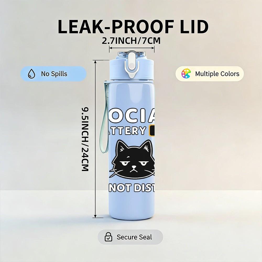 1PC Social Anxiety Black Cat Print 750ml Color Plastic Sports Water Bottle Leakproof Flip Straw Lid Suitable for Sports Office Home Use