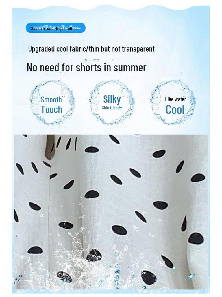 Женские брюки-юбки с высокой талией и широкими штанинами в горошек 2024 года — корейский стиль, лето, длина девять точек