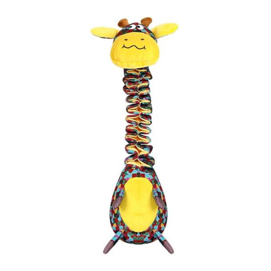 Squeaky Dog Chew Toy with Crinkle Paper Plush Giraffe/Snake Shape Tug of War Toy Interactive Stuffed Animal Pull Toy for Small Medium Large Dogs
