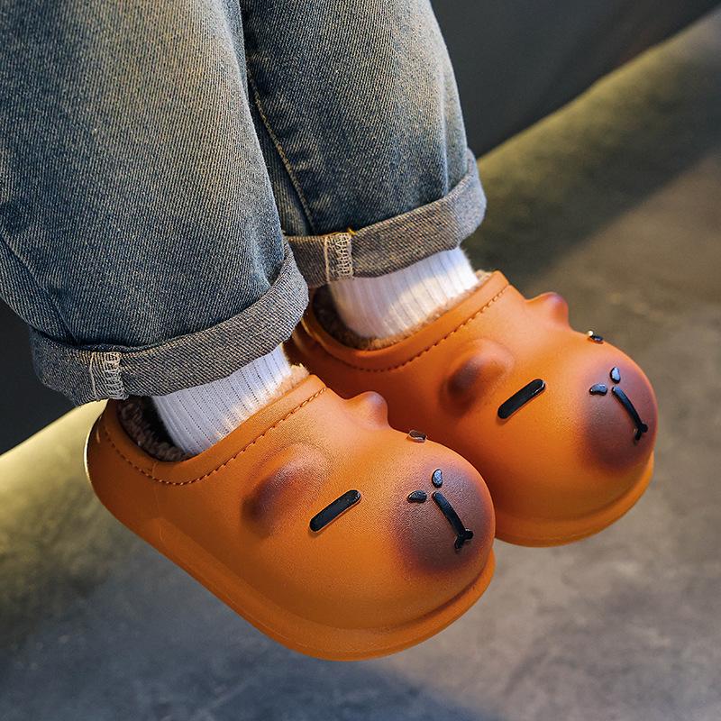 Детские нескользящие хлопковые тапочки Cang-Capybara: Милые зимние комнатные тапочки с мягкой подошвой и забавным дизайном в виде какашки