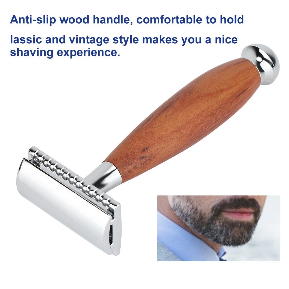 Men"s Classic Double Blade Safety Shaving Razor Manual Wood Handle Shaver