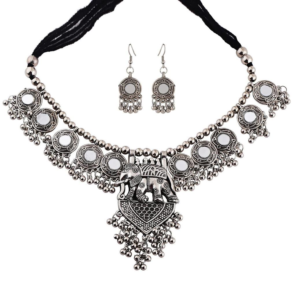 Shining Diva Fashion Latest Stylish Traditional Oxidised Silver Necklace Jewellery Set for Women