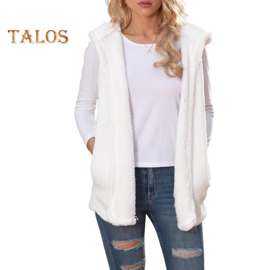 Женский зимний жилет с капюшоном, кардиган средней длины, жилет из искусственного меха, однотонное толстое теплое пальто без рукавов для повседневной носки на открытом воздухе