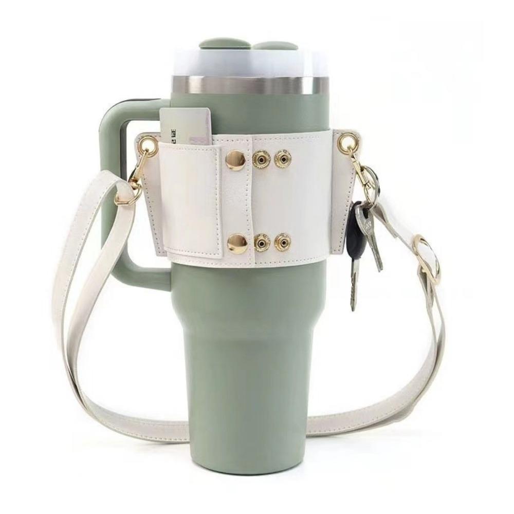 With Strap Water Bottle Holder PU Leather Bottle Sling Holder  For Stanley 30oz & 40oz Tumbler