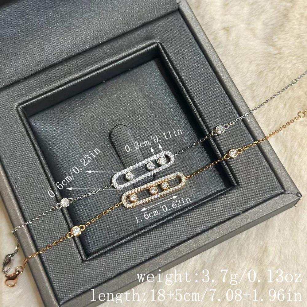 Полный бриллиантовый браслет Розовое золото Три бриллианта Скользящий регулируемый Цирконий Посеребренные украшения