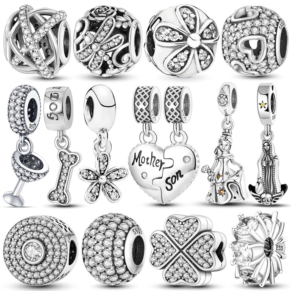 925 Серебряный Цвет Звезда Луна Сердце Защитная Цепочка Cz Бусины Угол Крыло Подвеска Подходит Подвески Браслет Diy Женщины Оригинальные Ювелирные Изделия