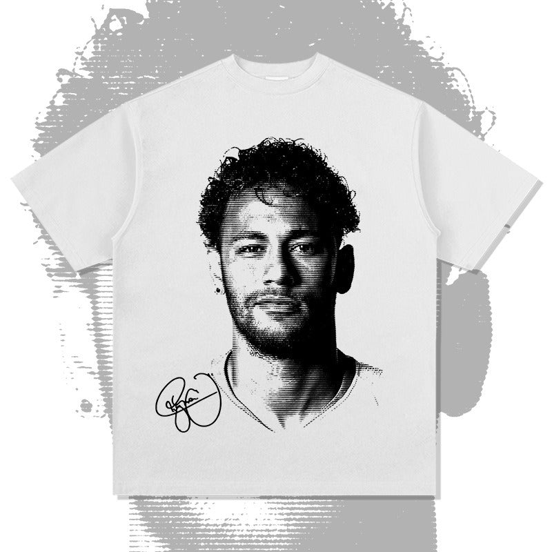 Cristiano Ronaldo Neymar Lionel Messi Football Superstar Portrait Printed Tee Men Women Cotton Loose Casual Short Sleeve Tshirts