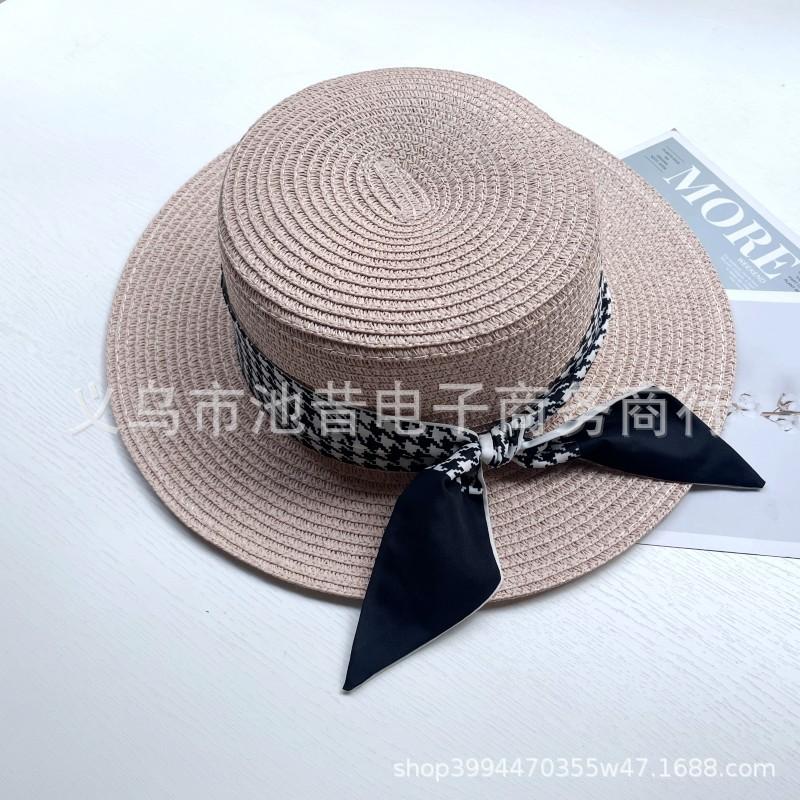 Flat top top top hat straw hat temperament streamer sun hat beach hat sun hat women's sun hat women's sun protection hat hat