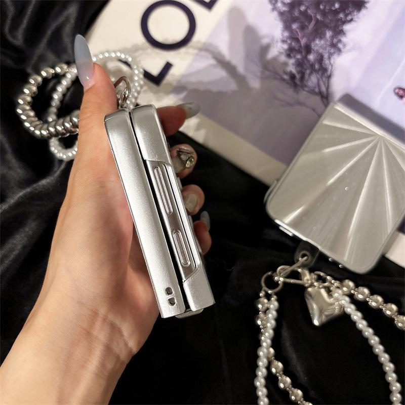 Mirror aurora feather for samsung zflip6/5/4/3 folding phone case zfold6/5/4/3 plating