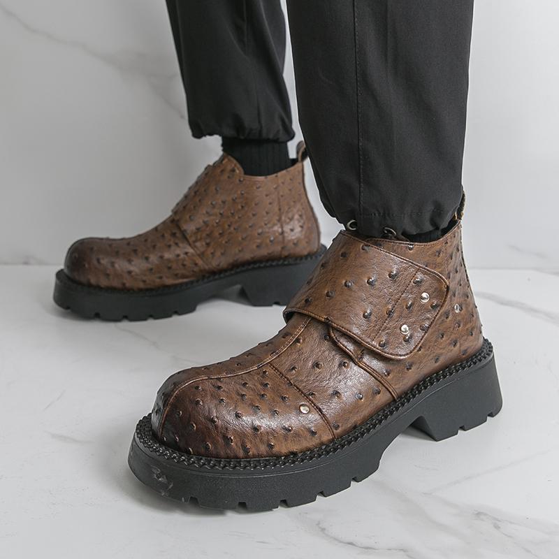 Мужские ретро панк ботинки на толстой подошве платформе, ботинки-лифты, черные, на молнии, с круглым носком, мотоциклетные ботинки, высокие ботинки, большие размеры
