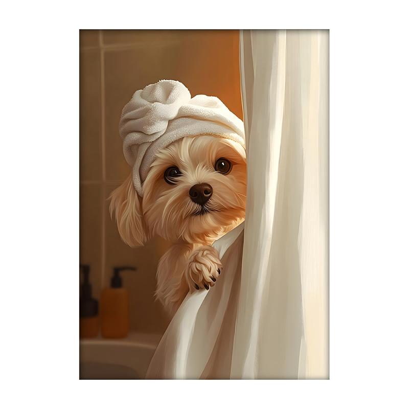 Cute Shower Dog Bathroom Decor Poster Dog in Bathtub Print Animal Murals Canvas for Home Decor Dog Lover Gifts